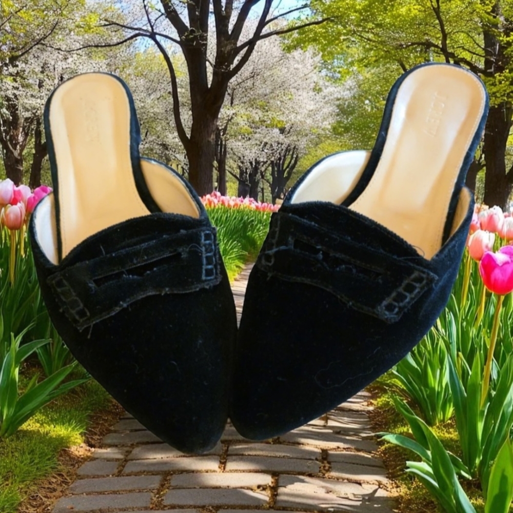 J. Crew Black Velvet Mules